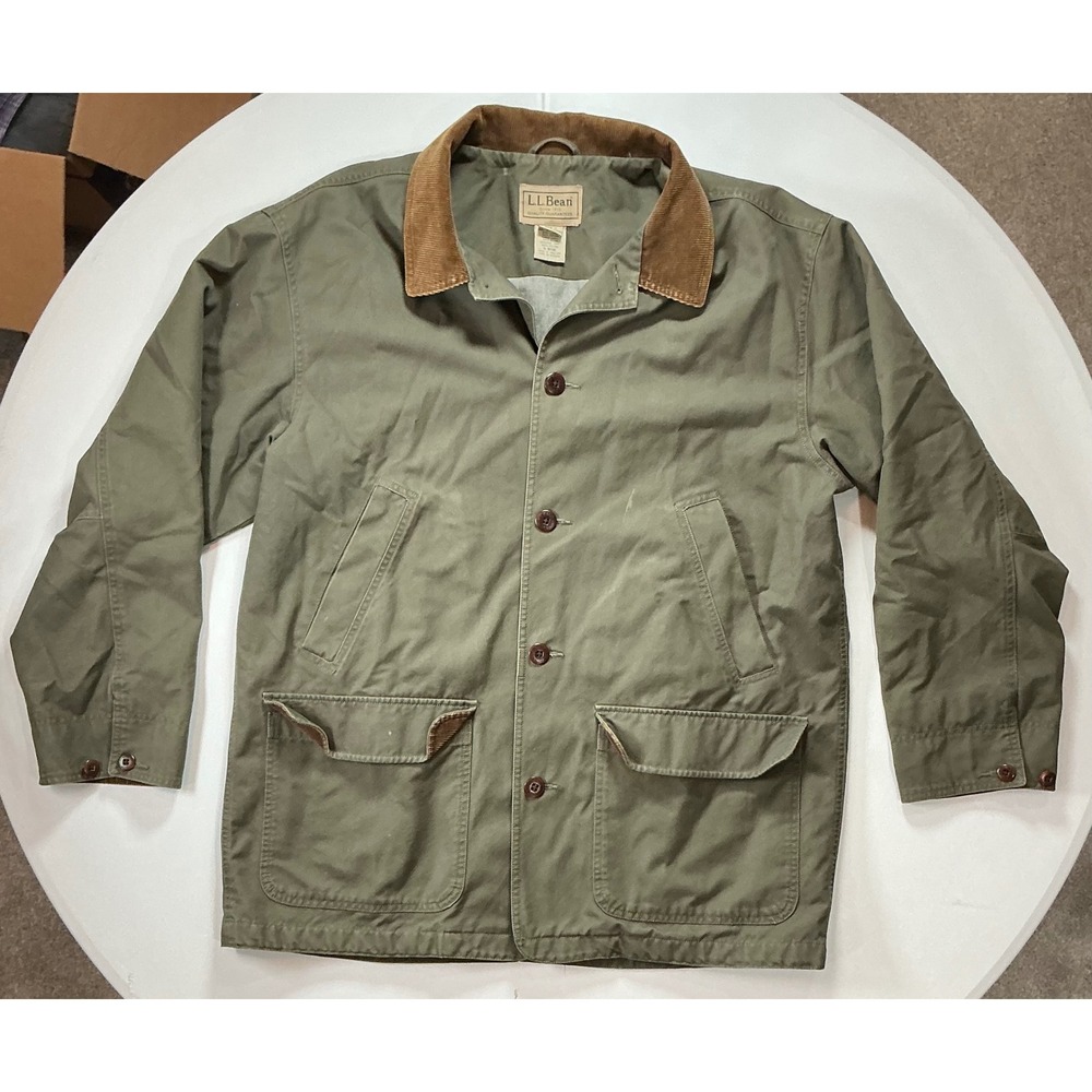 LL Bean Field Coat Barn Jacket Mens XL Olive Green Canvas Corduroy Gorpcore